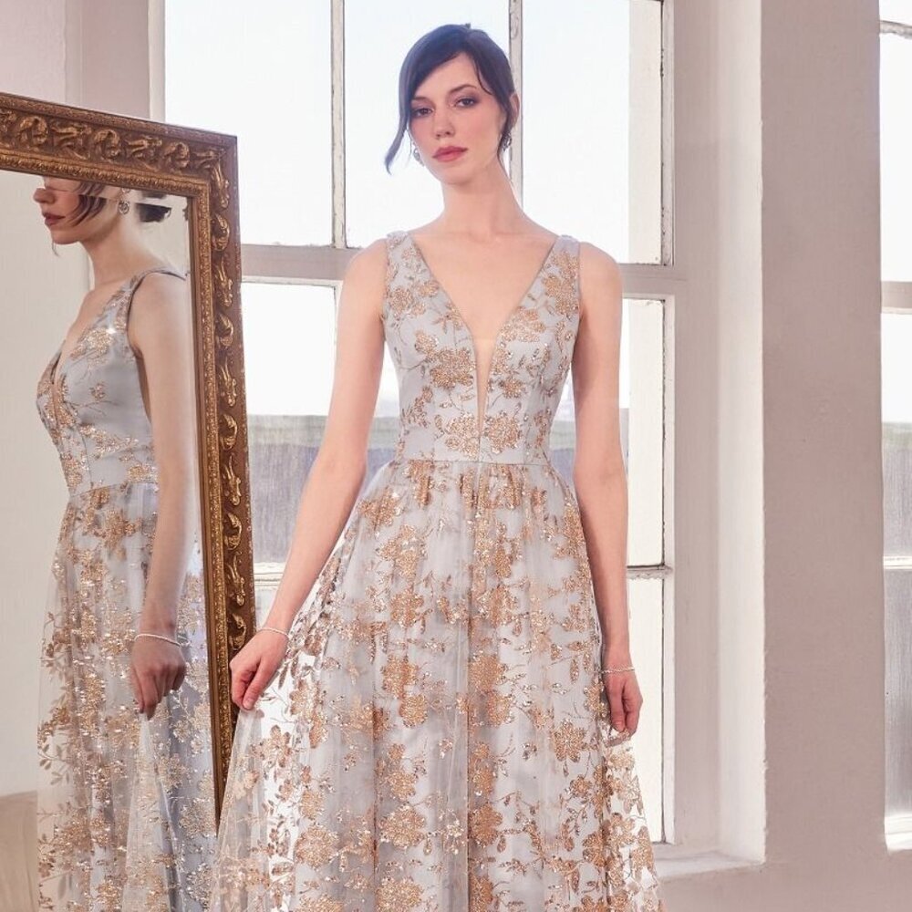 New Formal Long Sleeveless Sequins A-Line Dress w/ Glitter Embroidery CD T606